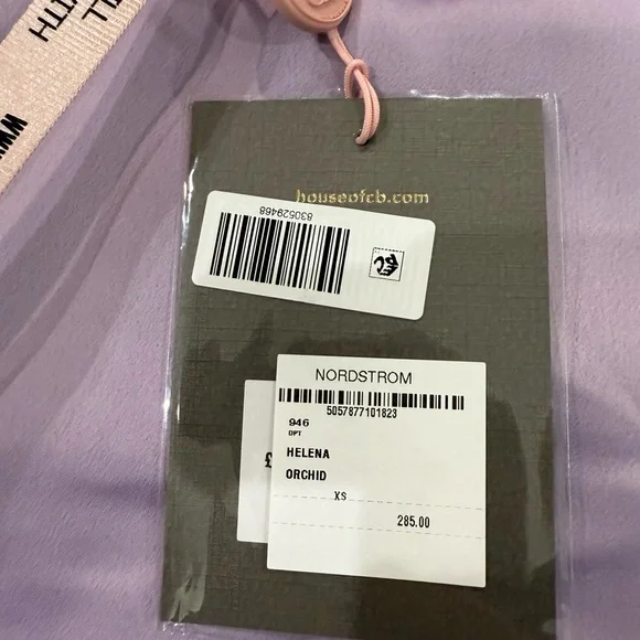 NWT House‎ of CB Helena Orchid Satin Midi Dress with Feathers Sz XS $285 Midi